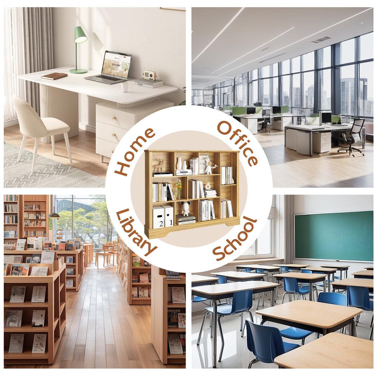 Vividwood 10-Cube Storage Organizer &TV Stand with Adjustable Shelf, Farmhouse Cube Bookcase with Fluted Front Trim for Living Room, Bedroom & Home Office – Rustic Brown Vividwood