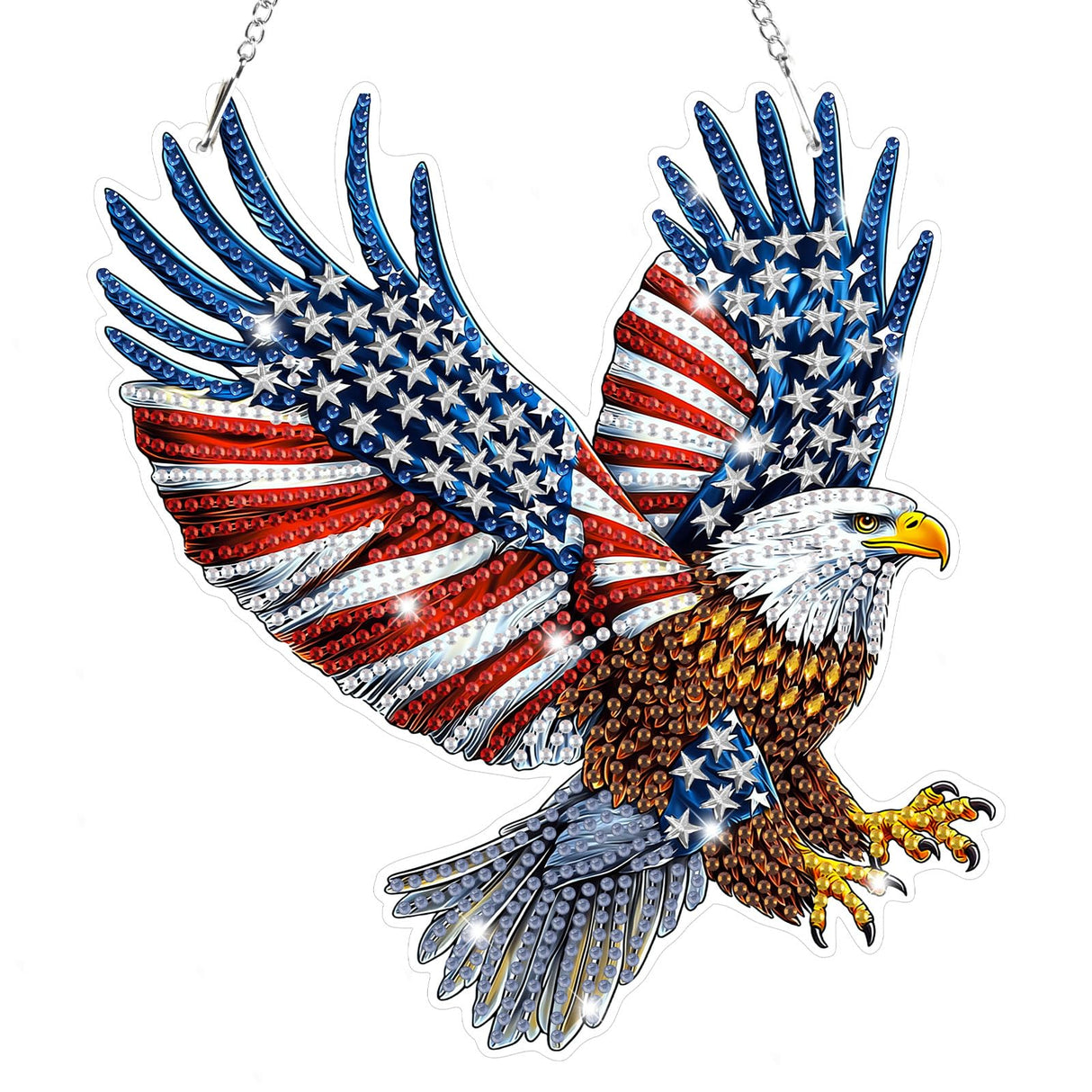 Bowetile Bald Eagle 5D Diamond Art Hanging Kits for Adults, American Flag Diamond Painting Window Pendant Kits, Special Shape Patriotism Gem Art Suncatchers Ornament for Home Garden Wall Decor Bowetile