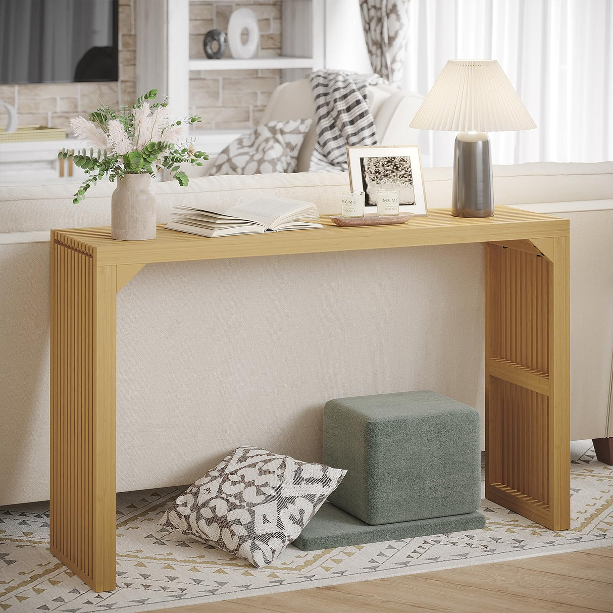 ROOMTEC Narrow Console Tables for Entryway, 46" Solid Wood Console Table Behind Couch, Farmhouse Entryway Table with Storage, Console Tables for Living Room, Hallway, Foyer (Nature, Console Table) ROOMTEC