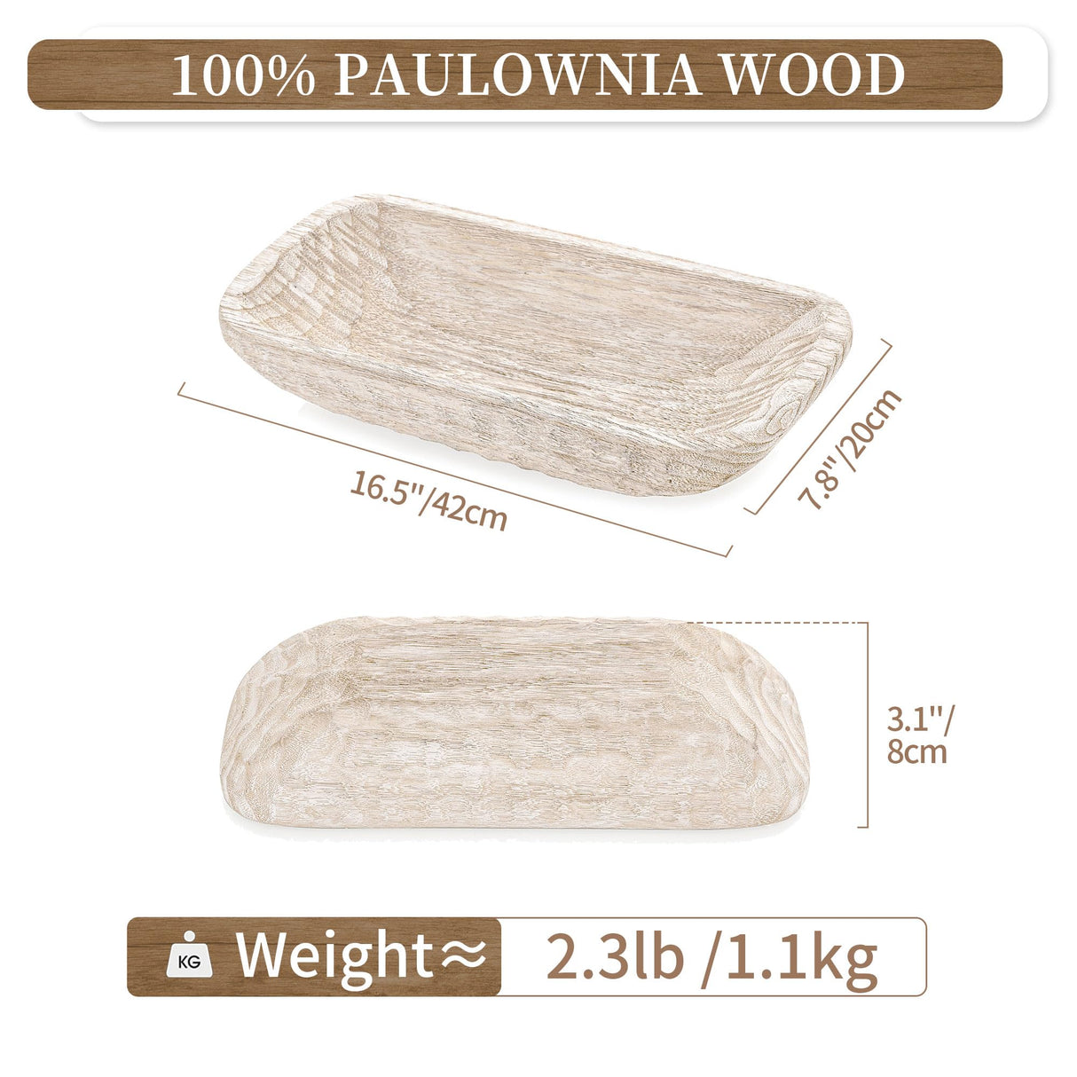 Hanobe Decorative Wood Dough Bowl: Wooden Centerpiece Table Decorations Natural Candle Holder Tray Decor Rustic Unfinished Hand Turned Trough Centerpieces for Dining Room Kitchen Hanobe