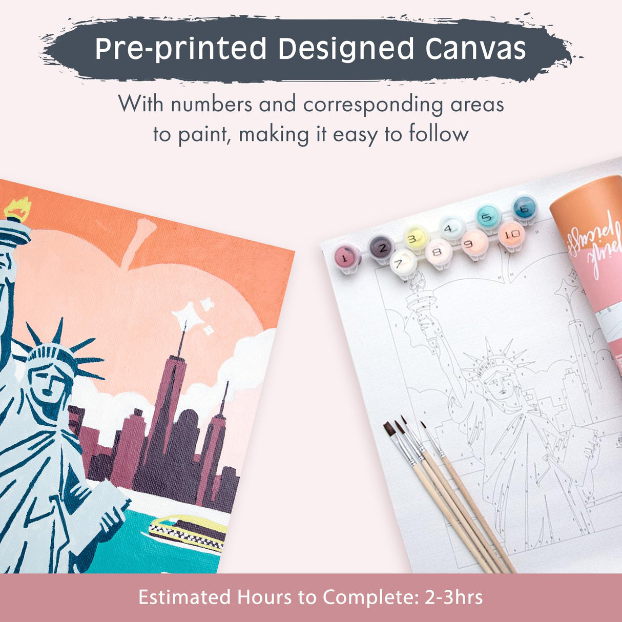 Pink Picasso Kits Colorful Destinations Paint by Number for Adults and Teens | DIY Unique Canvas Painting Kits Color by Numbers Arts & Crafts Kit | New York State of Mind 8x10 - Paint Kit Set Pink Picasso