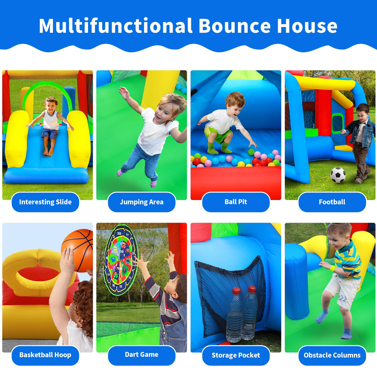 WELLFUNTIME Inflatable Bounce House,Jumping Castle Slide with Blower,Kids Bouncer with Ball Pit WELLFUNTIME