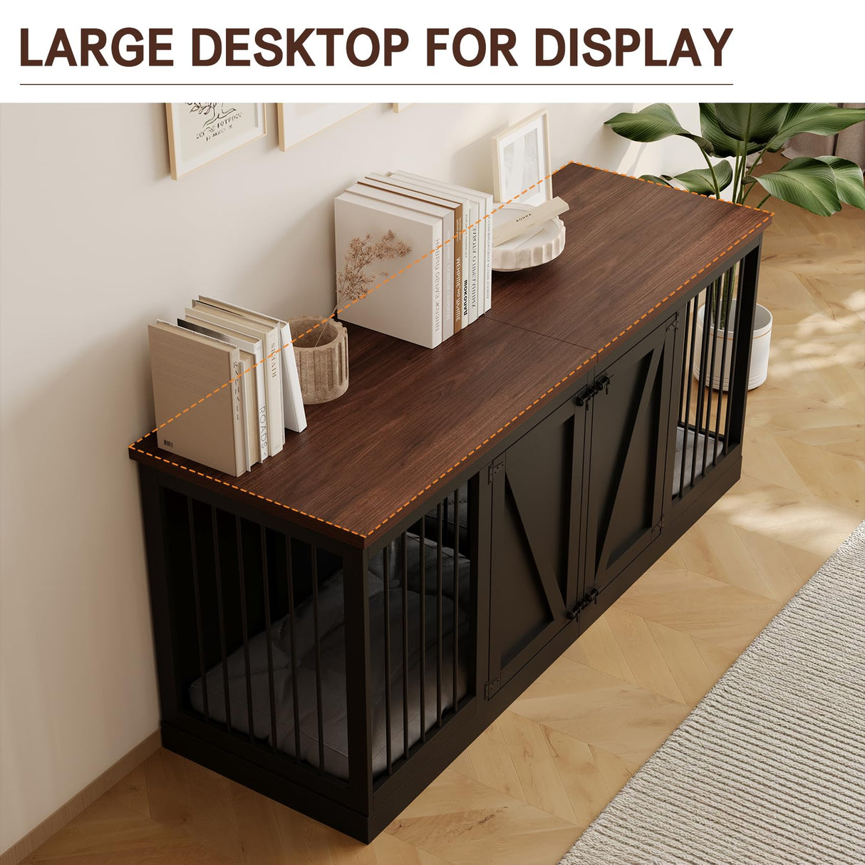 Dog Crate Furniture - Indoor Wooden Dog Kennel Furniture with Room Divider - 71"x23.6"x31.5"H, Black Faceket