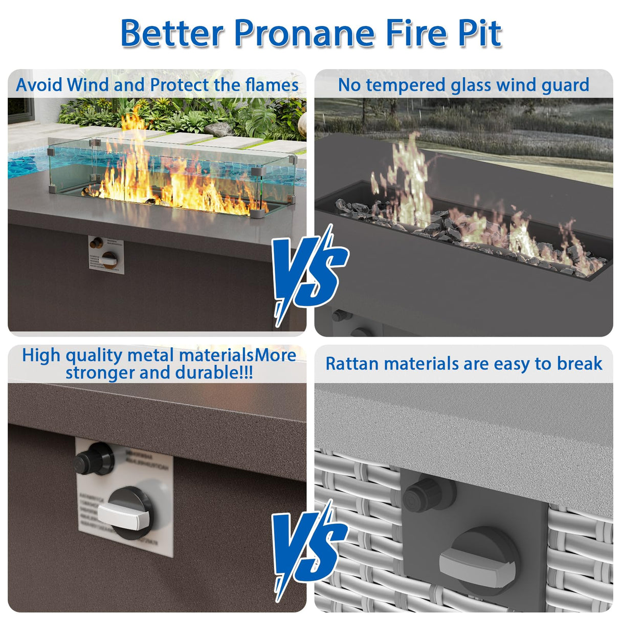 Xmkmvk 5 Piece Patio Furniture Set with 50000 BTU Propane Fire Pit Table, All-Weather Outdoor Conversation Set with 2 Swivel Chairs, Sofa and Thick Cushions for Garden, Porch, Lawn, Blue Xmkmvk