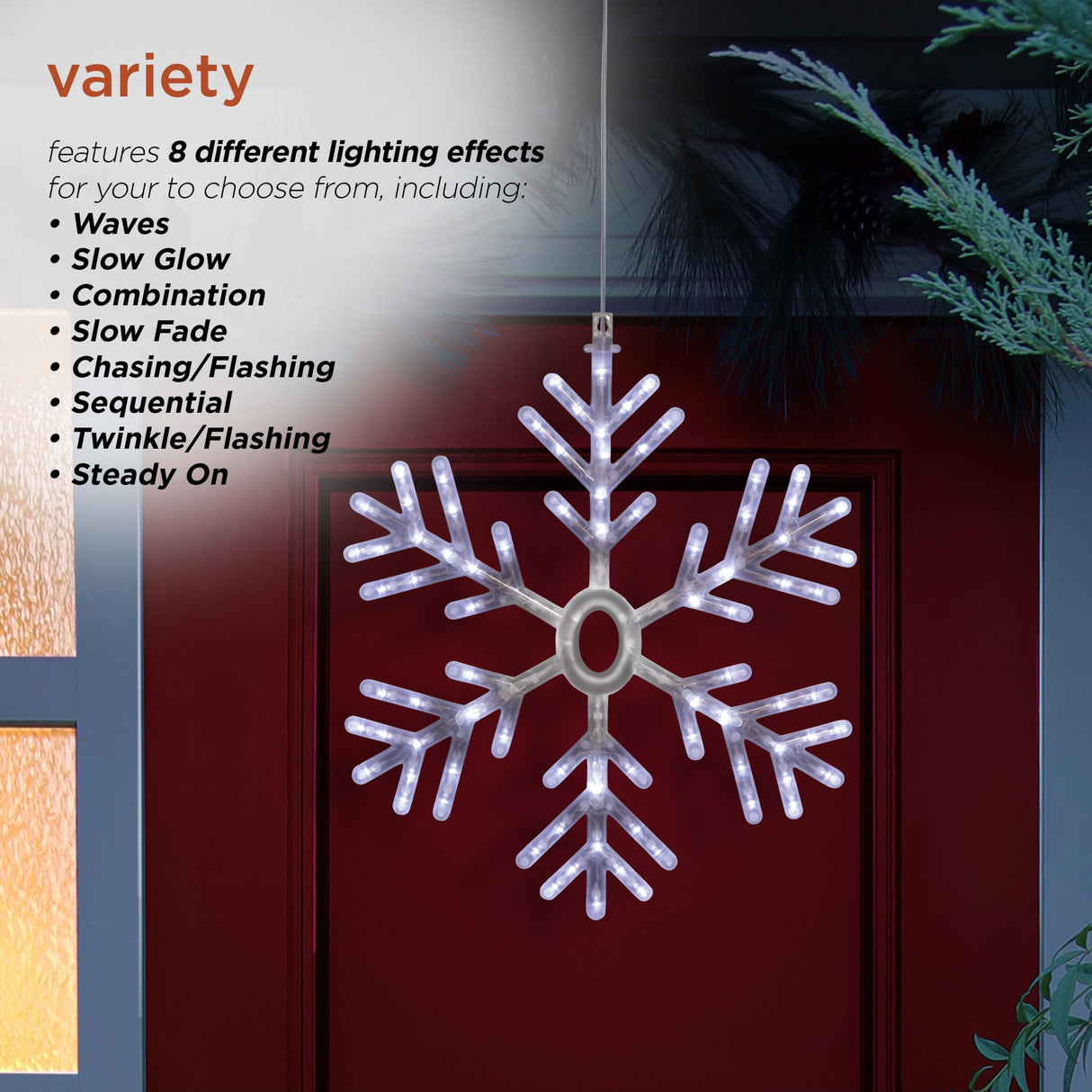 Alpine Corporation 24"H Indoor/Outdoor Hanging Snowflake Decoration with LED Lights Alpine Corporation
