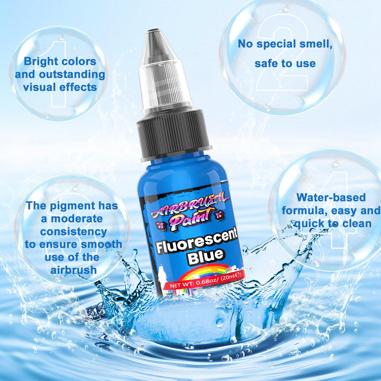 Airbrush Paint Set, 45 Brilliant Colors Air Brush Painting Set with 3 Paint Thinners, Water-Based Acrylic Air Brush Paint for Plastic Models, Metal, Canvas, Wood - 48 Bottles x 0.7 fl oz(20 ml) Muloen