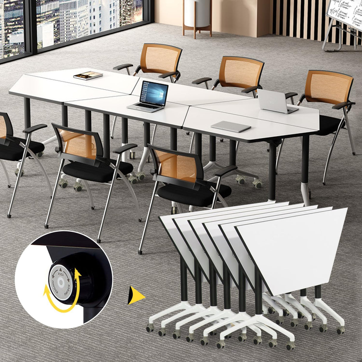 Conference Table,6 Pack Foldable Conference Room Table,47.2in Rolling Meeting Seminar Table with Casters,Business Mobile Training Table for 6-8 People,Modern Seminar Boardroom Table for Office MSFDC