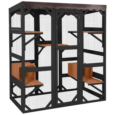 Aivituvin Catio Outdoor Cat Enclosure Large Cat House for Mulitiple Cats Walk in Kitty Cage with Tarp Roof 70" Black