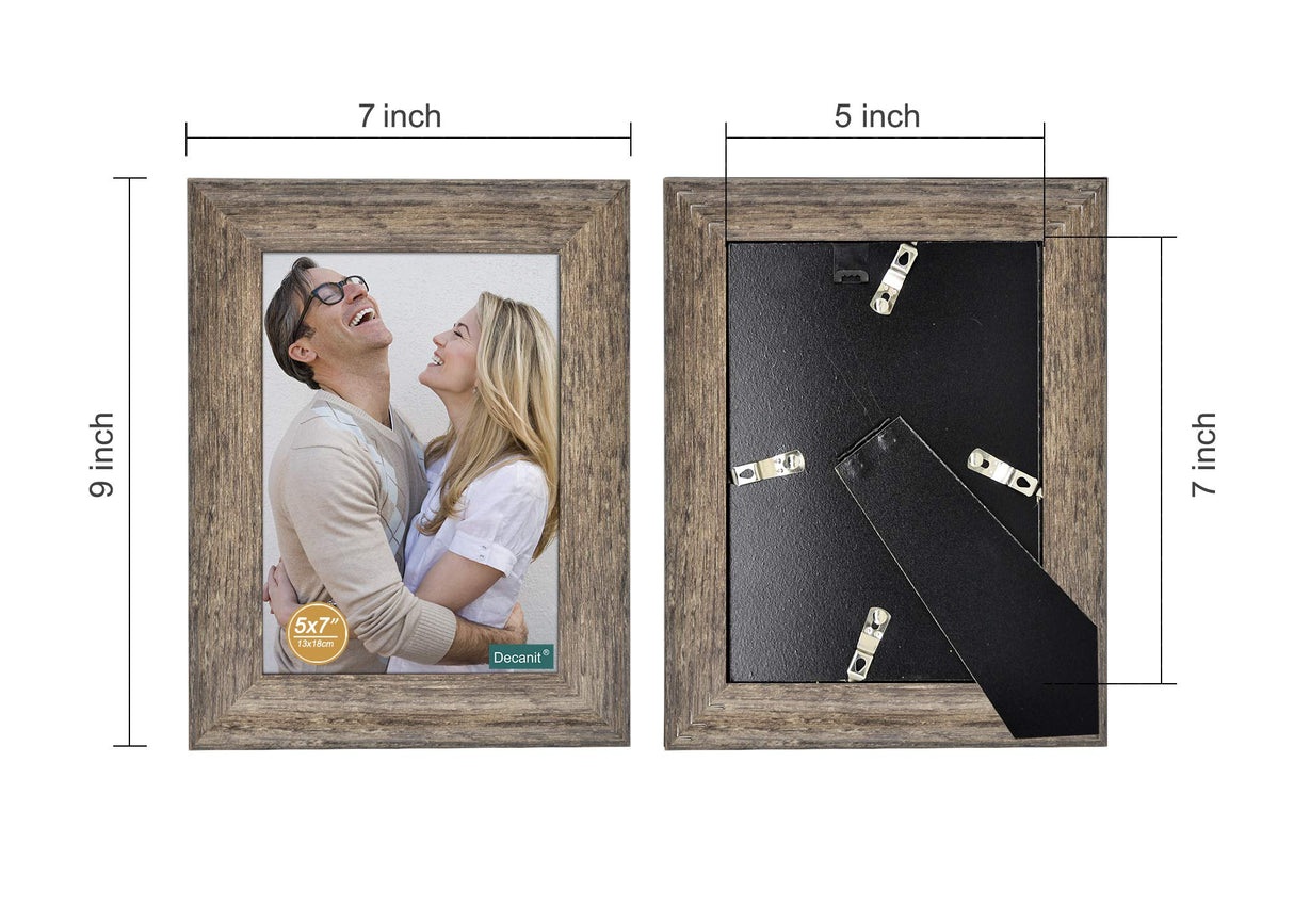 DECANIT 5x7 Picture Frames Rustic Distressed Gray Wood Pattern High Definition Glass for Table Top Display and Wall Mounting Photo Frame,Pack of 4 DECANIT