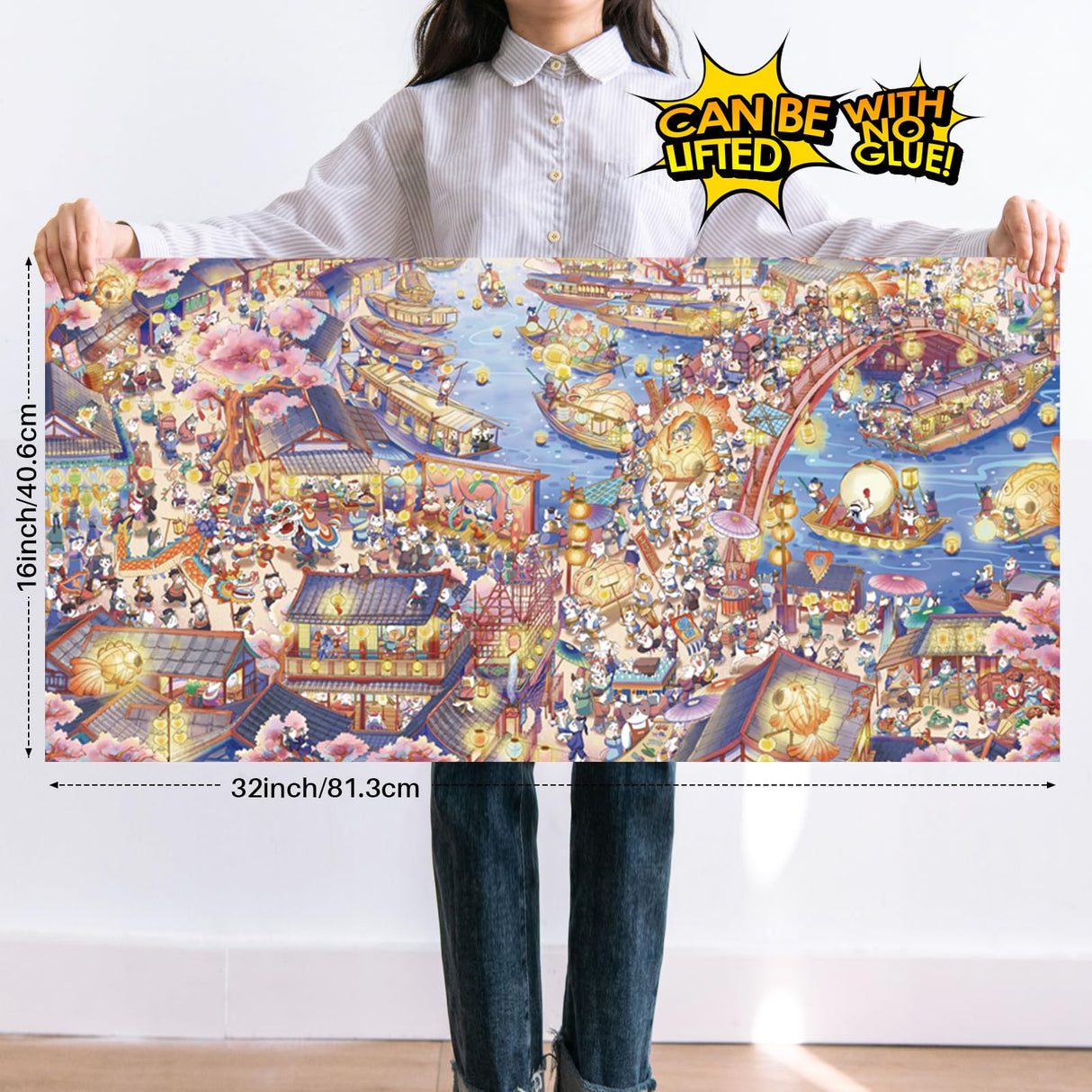 Puzzles for Adults 1000 Pieces, MOMIBOOK Jigsaw Puzzles of Chinese Village Town Cat, Painting Image 81.3x40.6cm(32"x16") Toys & Game Puzzle, White Elephant Choices, Birthday Puzzle Funny Choices MOMIBOOK
