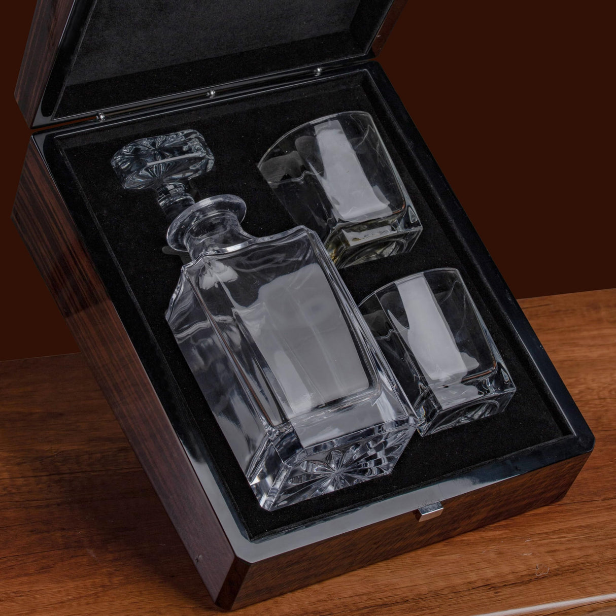 Premium Wooden Box w/Whiskey Decanter - 2 Glasses, Elegant Whiskey Decanter, Bourbon Gifts for Men, Dad, Father’s Day, Birthday gift Ideas for him WoodArtSupply