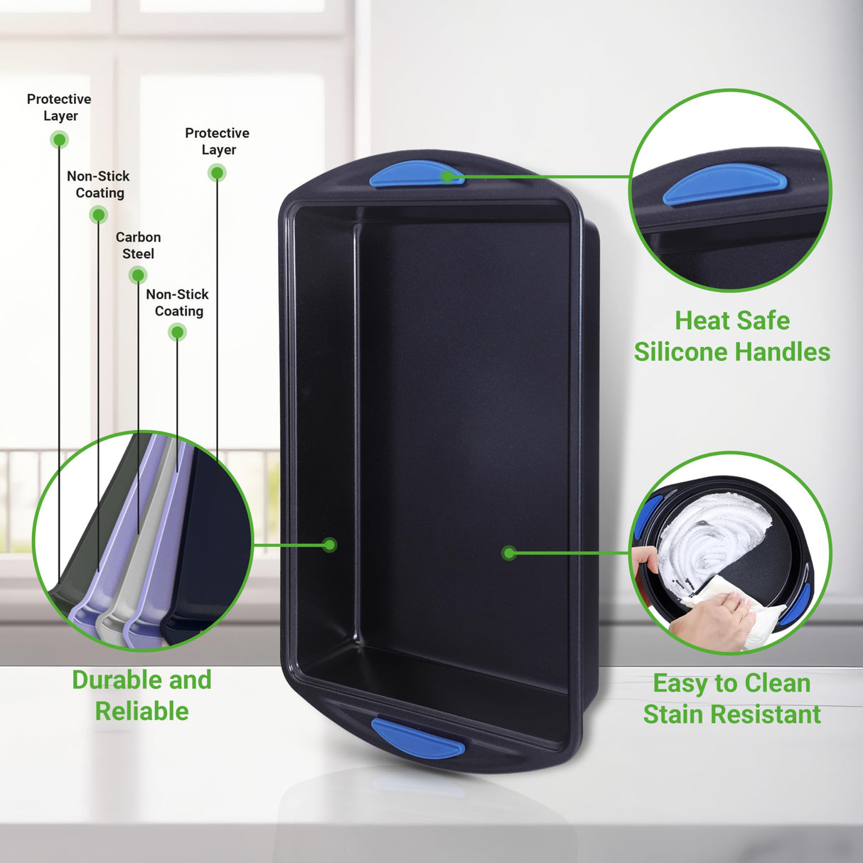 NutriChef 10-Piece Nonstick Bakeware Set - Heavy Duty Carbon Steel Baking Trays w/Silicone Handles - Includes Cookie Sheets, 12-Cup Muffin Pan, Pizza & Loaf Pan, Round & Square Pans - Easy to Clean NutriChef