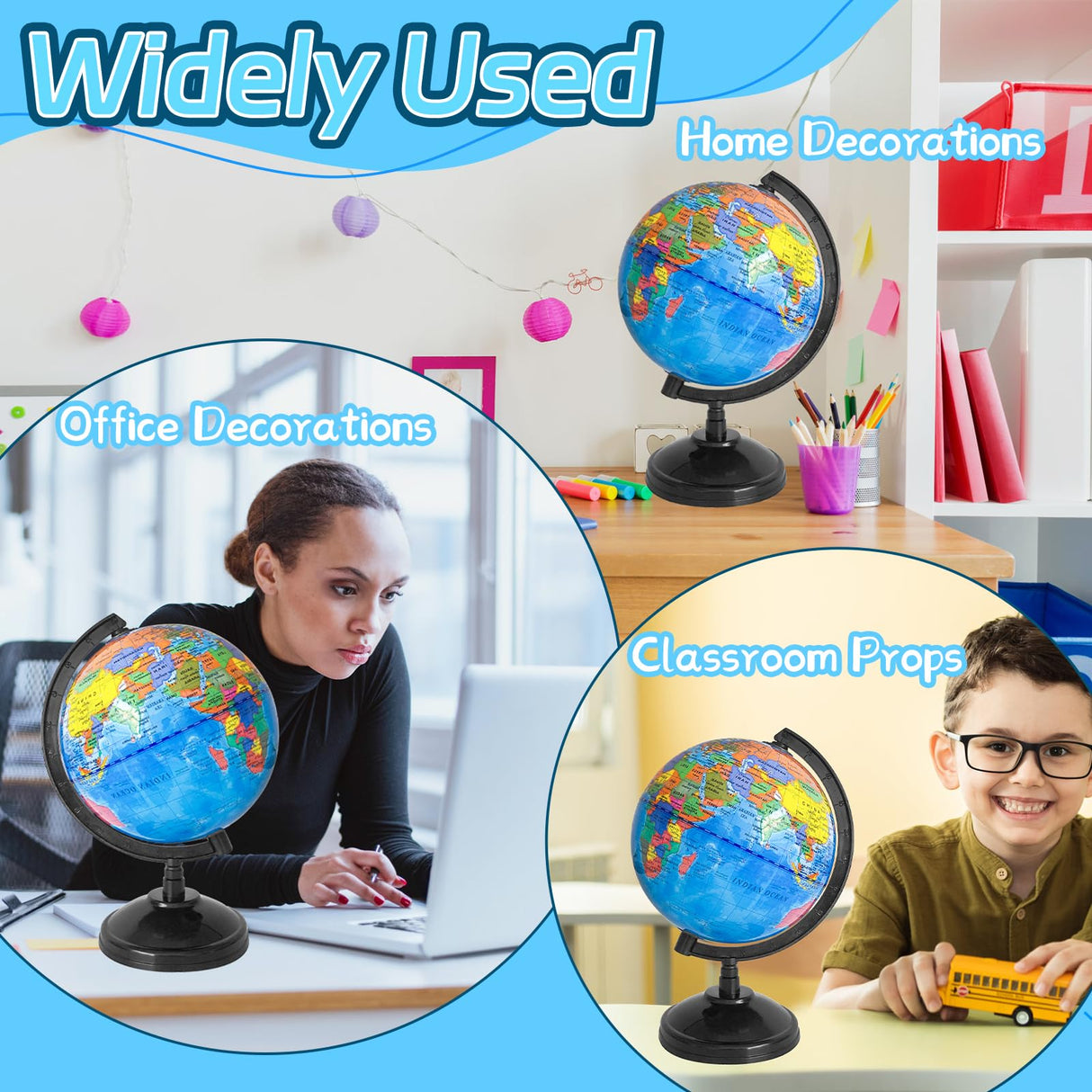 8'' Rotating World Globe with Stand,Decorative Spinning Earth Globe,Geographic Educational World Globe for Kids Classroom Tools,Desk Decorations,Gifts Rrshnsgv