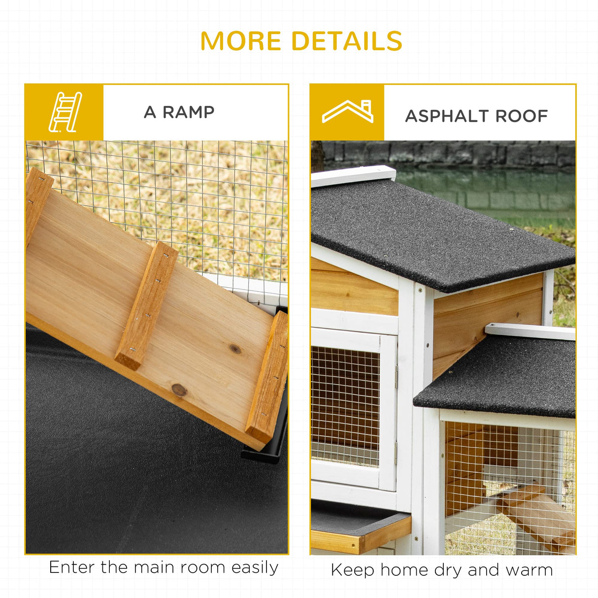 PawHut 90.5" Wooden Rabbit Hutch Bunny Cage Pet Playpen House Enclosure with Double Side Run Boxes, No Leak Tray, Ramp, for Guinea Pig and Small Animals, White PawHut