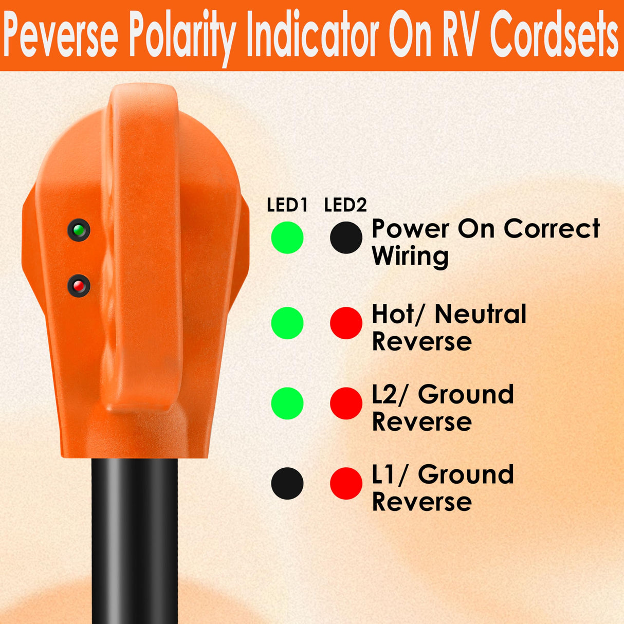 Ficstar 50 Amp RV Extension Cord 10 ft, Heavy Duty 6/3+8/1 SJTW AWG RV Power Cord with Grip Handle Twist Lock, NEMA 14-50P to SS2-50R with Polarity Lamp Ficstar