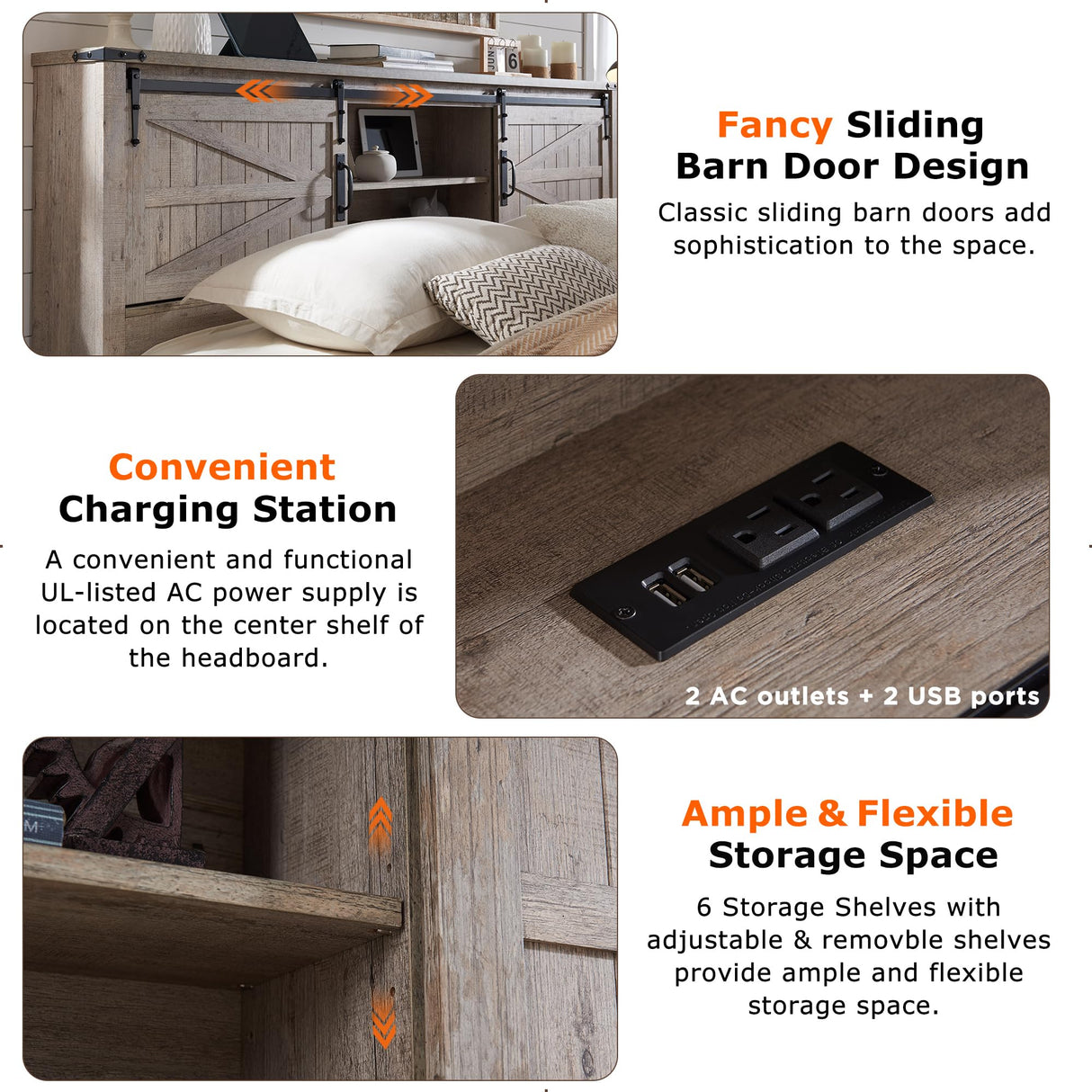 Rustic Oak King Size Bed Frame with Bookcase Headboard and Hidden Storage T4TREAM