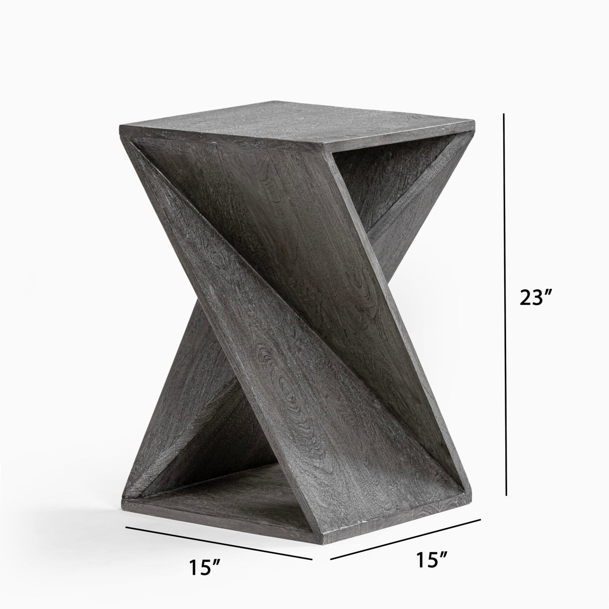 Albany Living Hand Made One-of-a-Kind Carved Mango Wood Twisted X Shape End Table, Distressed Grey Albany Living