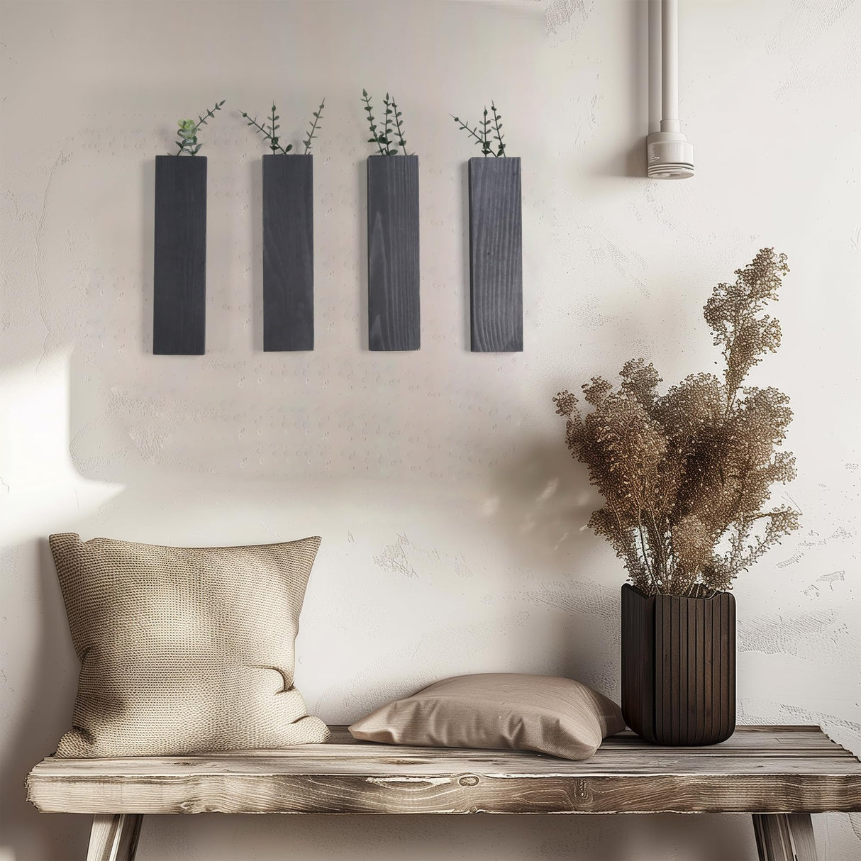 Wood Wall Planter Indoor, Farmhouse Wall Hanging Decor Pocket Planter Vase for Indoor Fake Plants Greenery,Dried Flowers, Wall Plant Holder (4, Black) BlueMake