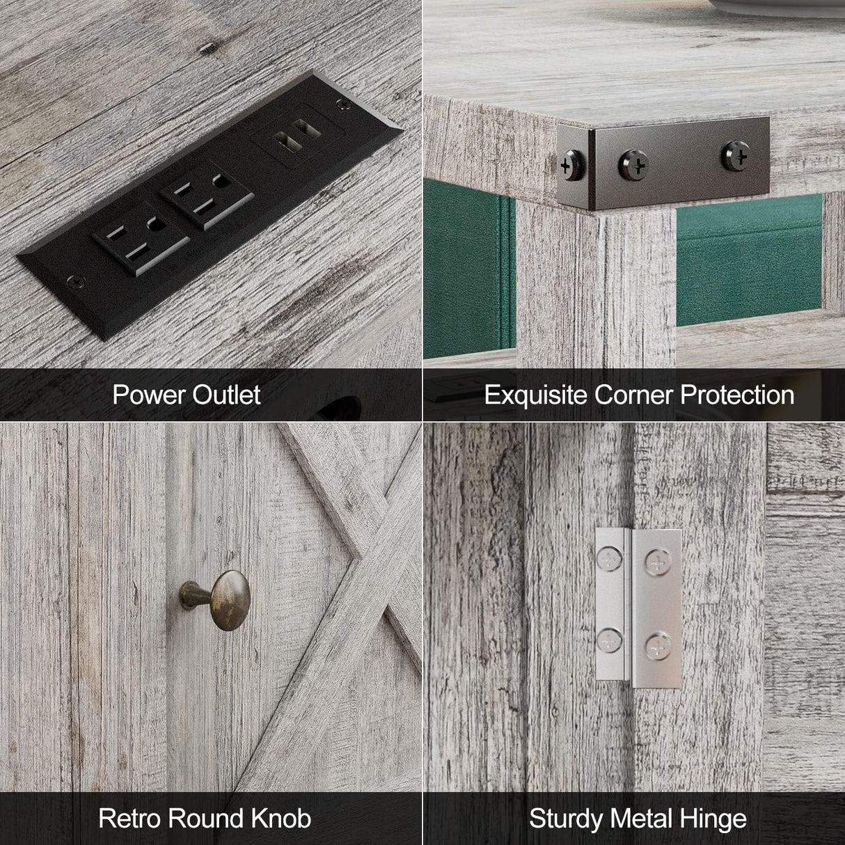 HOSEOKA Farmhouse Nightstand Set of 2 with Charging Station, Rustic End Table Bedroom with Storage Living Room Side Table Night Stand Industrial Bedside Bed Table with USB Ports and Outlets HOSEOKA