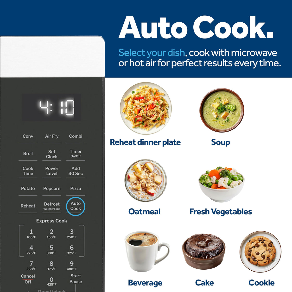 GE GCST10A1WSS 4-in-1 Microwave Oven, 1,050 Watts Air Fryer, Broiler & Convection Mode, Kitchen Essentials for The Countertop or Dorm Room, Child-Lock Technology 1.0 Cu. Ft, Stainless Steel GE
