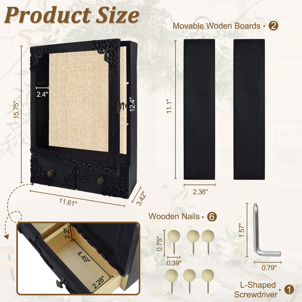 KWYADLUO 11x16 Shadow Box Frame with Light, Memorial Display Case with Shelves, Drawer and Slot for Keepsakes, Large Deep Shadow Box for Flowers and Pet Memorial, Black KWYADLUO