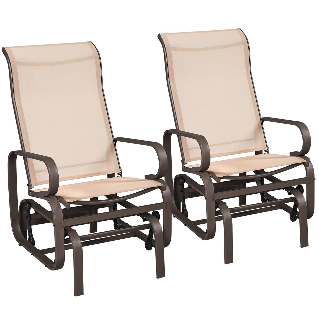 Yaheetech Outdoor Glider Chair, Lounge Rocking Chair with Sling Fabric and Steel Construction, Patio Swing Gliding Chairs for Porch Balcony Backyard, Beige, Set of 2 Yaheetech