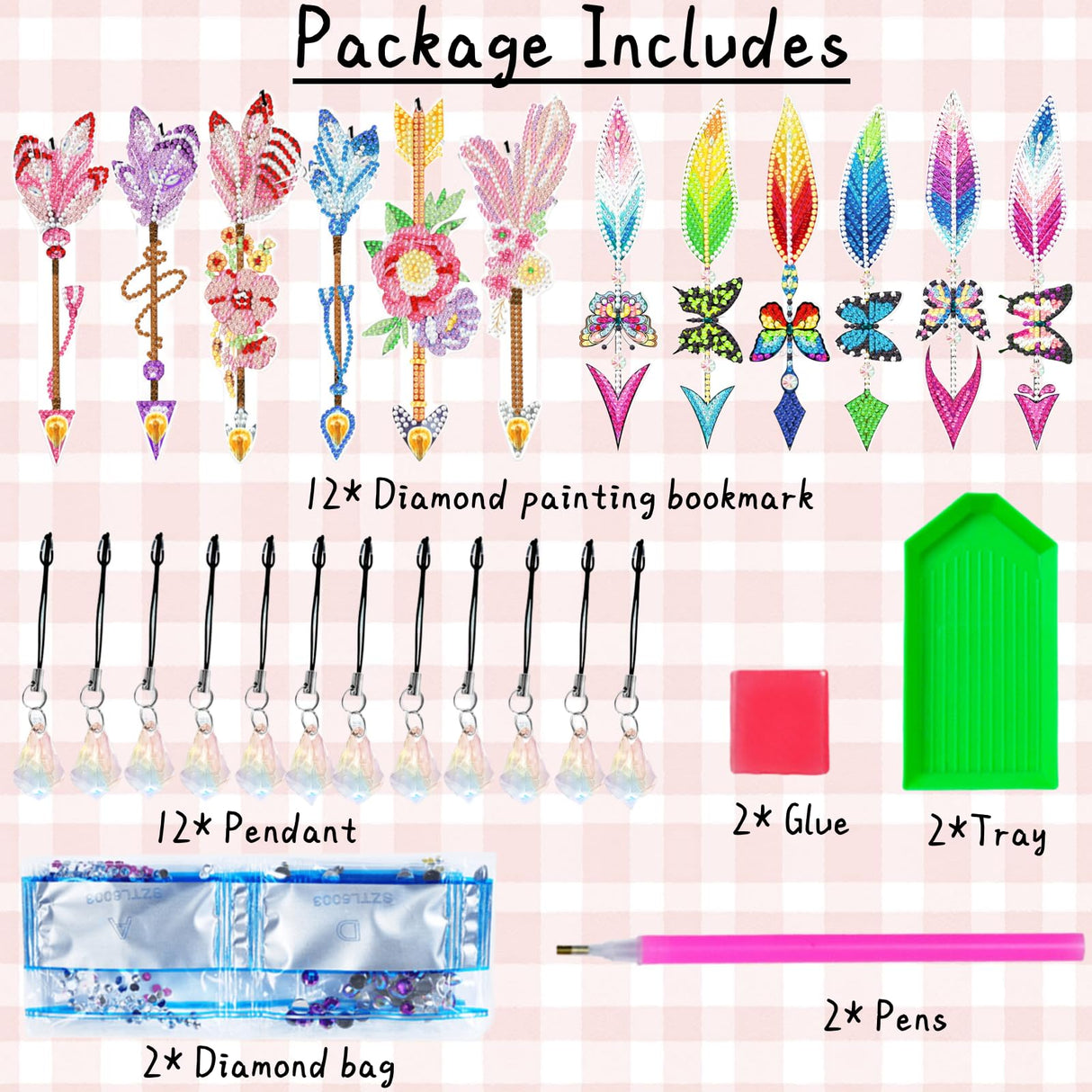 12 Pcs Diamond Painting Bookmarks,Butterflies Diamond Art Bookmarks with Crystal Pendant, Diamond Art Painting Kits for Beginners Adults DIY Art Craft Gifts Book Decors (Flowers) Bulerrylulu