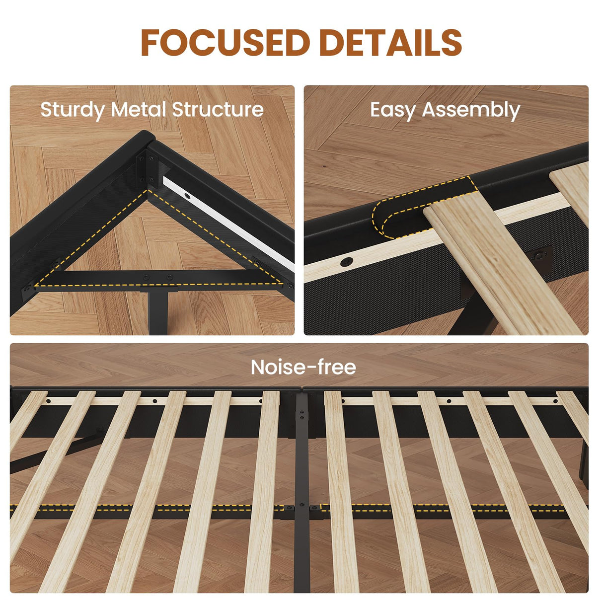 ADORNEVE King Size Floating Bed Frame with LED Lights, Storage Headboard, and Charging Station in PU Black ADORNEVE