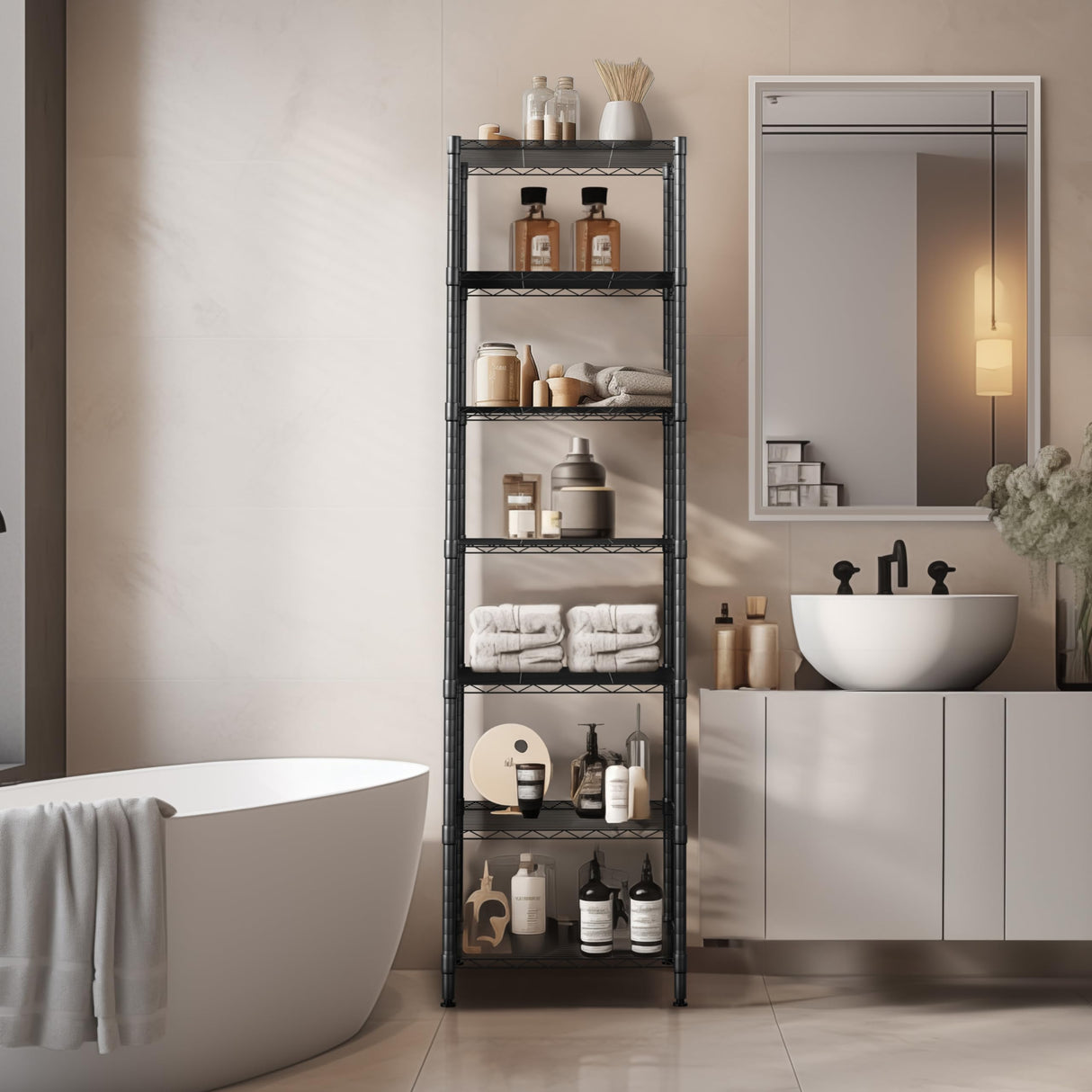 Finnhomy Heavy Duty 7 Tier Wire Shelving, 18x18x72 inches 7 Shelves Storage Rack with Thicken Steel Tube, Pantry Shelves for Storage, Adjustable Finnhomy