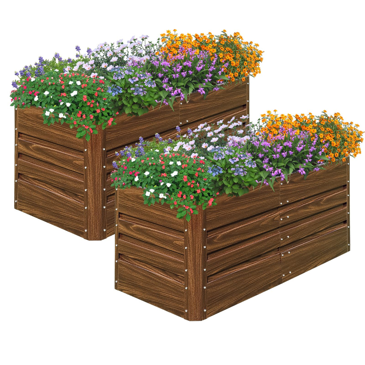 SnugNiture 2 Pcs 4x2x2FT Raised Garden Bed Galvanized Planter Garden Boxes Outdoor, Deep Root Planter Raised Bed for Vegetables Flowers Herbs,Brown SnugNiture