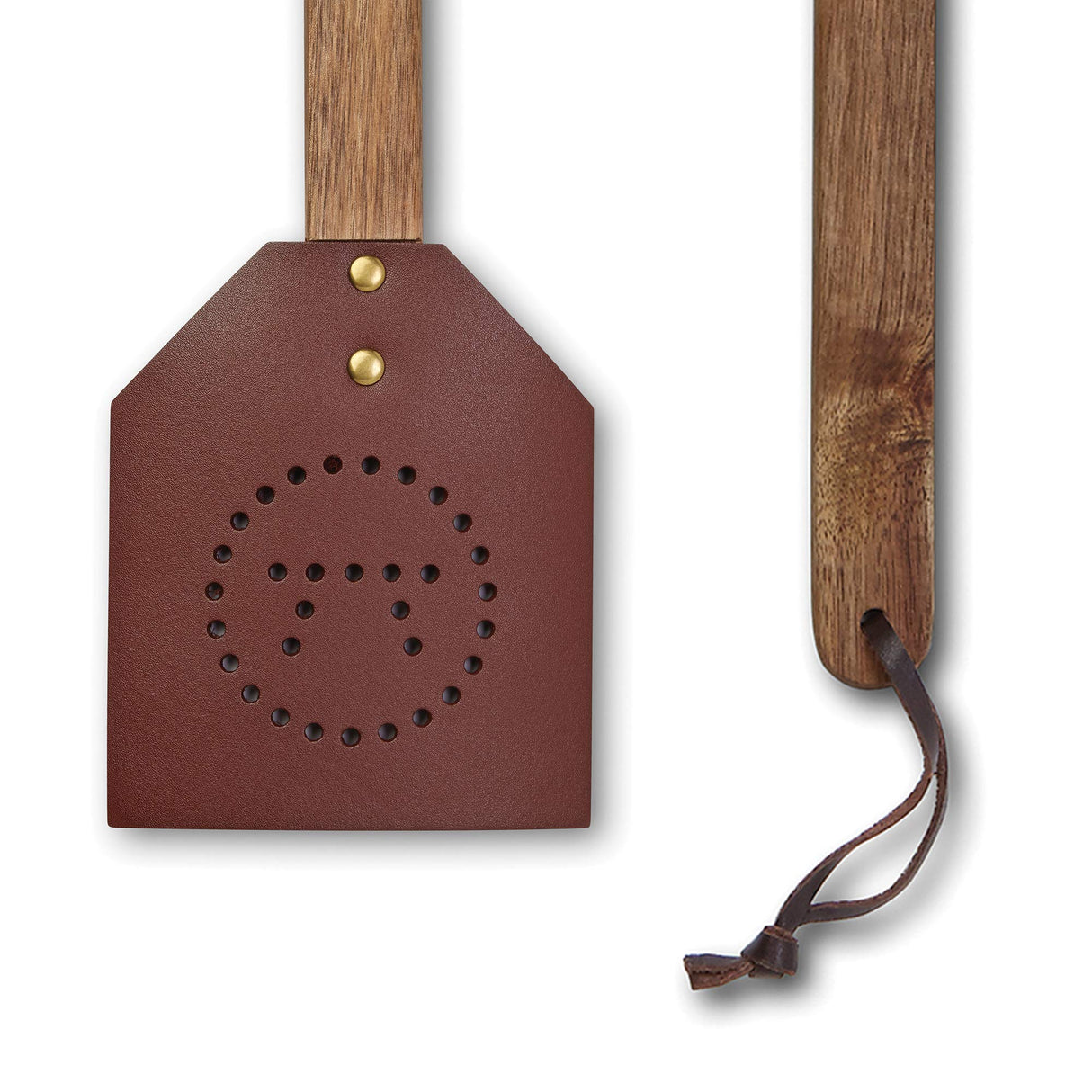 Outset 76616 Acacia Wood and Leather Amish-Style Fly Swatter, 17.5", Brown Outset