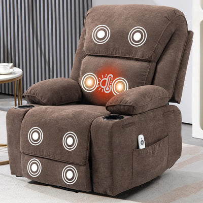 BRTHORY Rocker Recliner Chair with Massage and Heated, 360°Swivel Rocking Manual Recliner Chairs with Cup Holders Remote Control for Living Room (Brown)