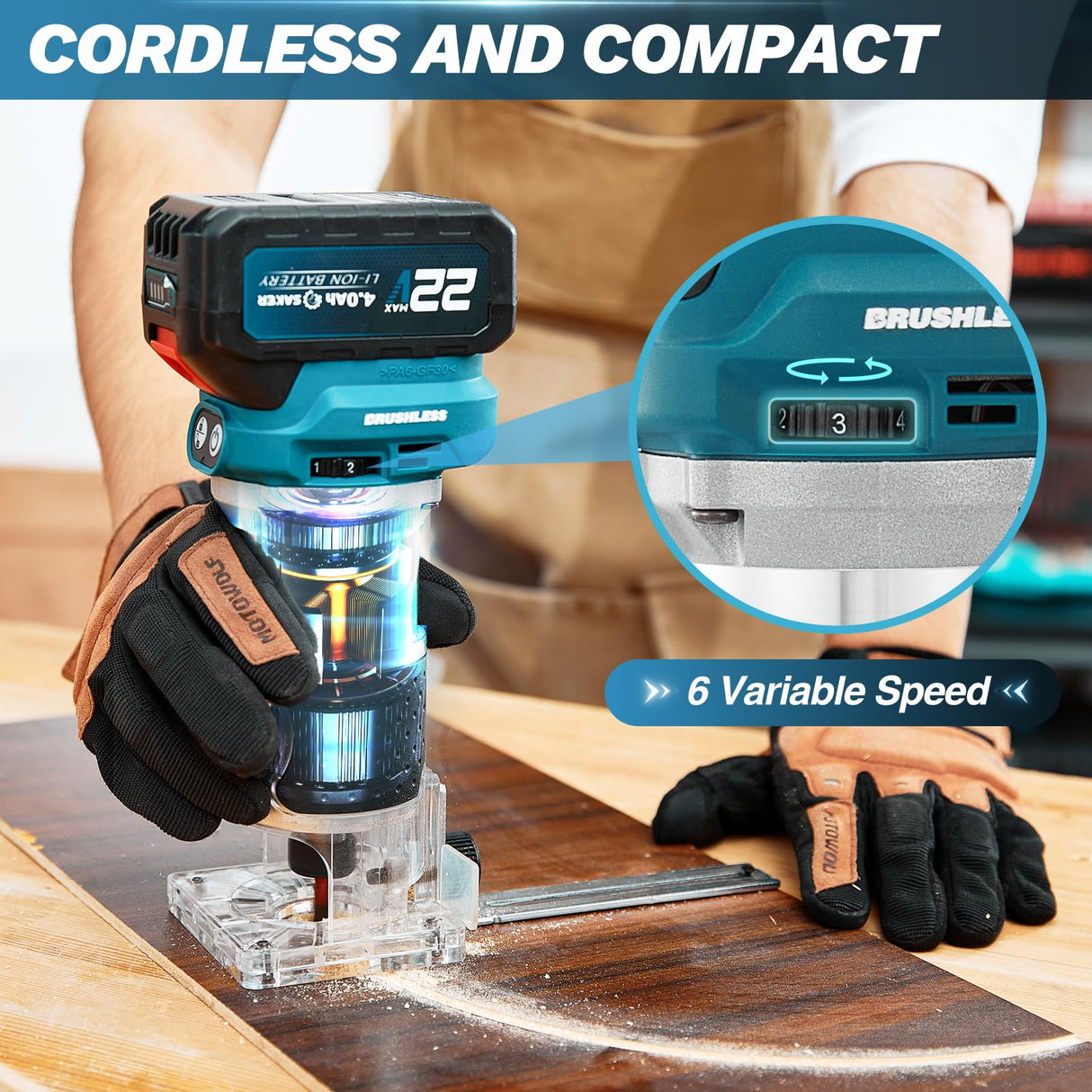 Saker Router Tool Cordless,Compact Router Tool,Wood Router for Woodworking,Lithium-Ion Brushless Motor for Edge Trimming with Adjustable Speed for DIY Projects Saker