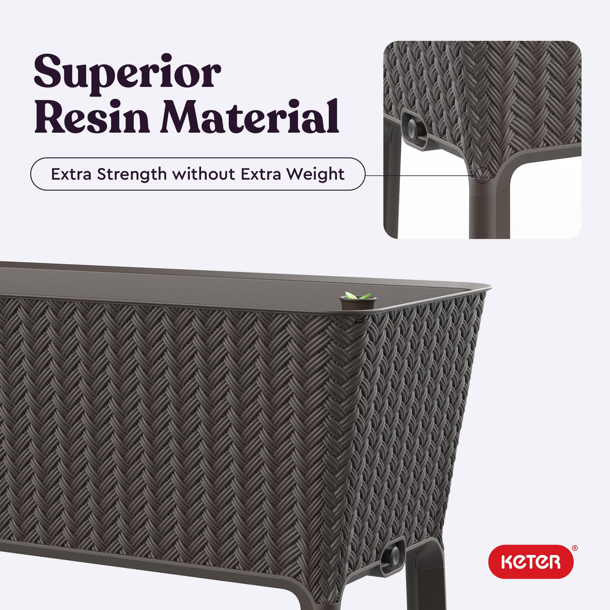 Keter Splendor 31.7 Gallon Raised Garden Bed with Self Watering Planter Box and Drainage Plug-Perfect for Growing Fresh Vegetables, Flowers and Herbs, Brown Keter