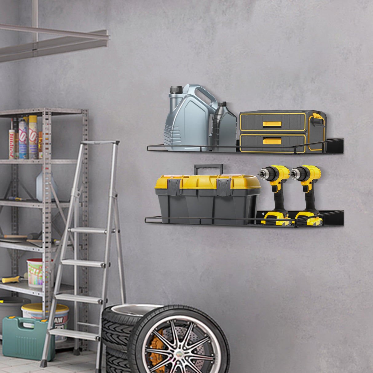 RedCall Heavy-Duty Wall Shelf, 2 Pack Garage Shelf, 23.5" x 12" Large Wall Mounted Shelves for Garage, Laundry Room, Closet, Holds Up to 75 Lbs RedCall