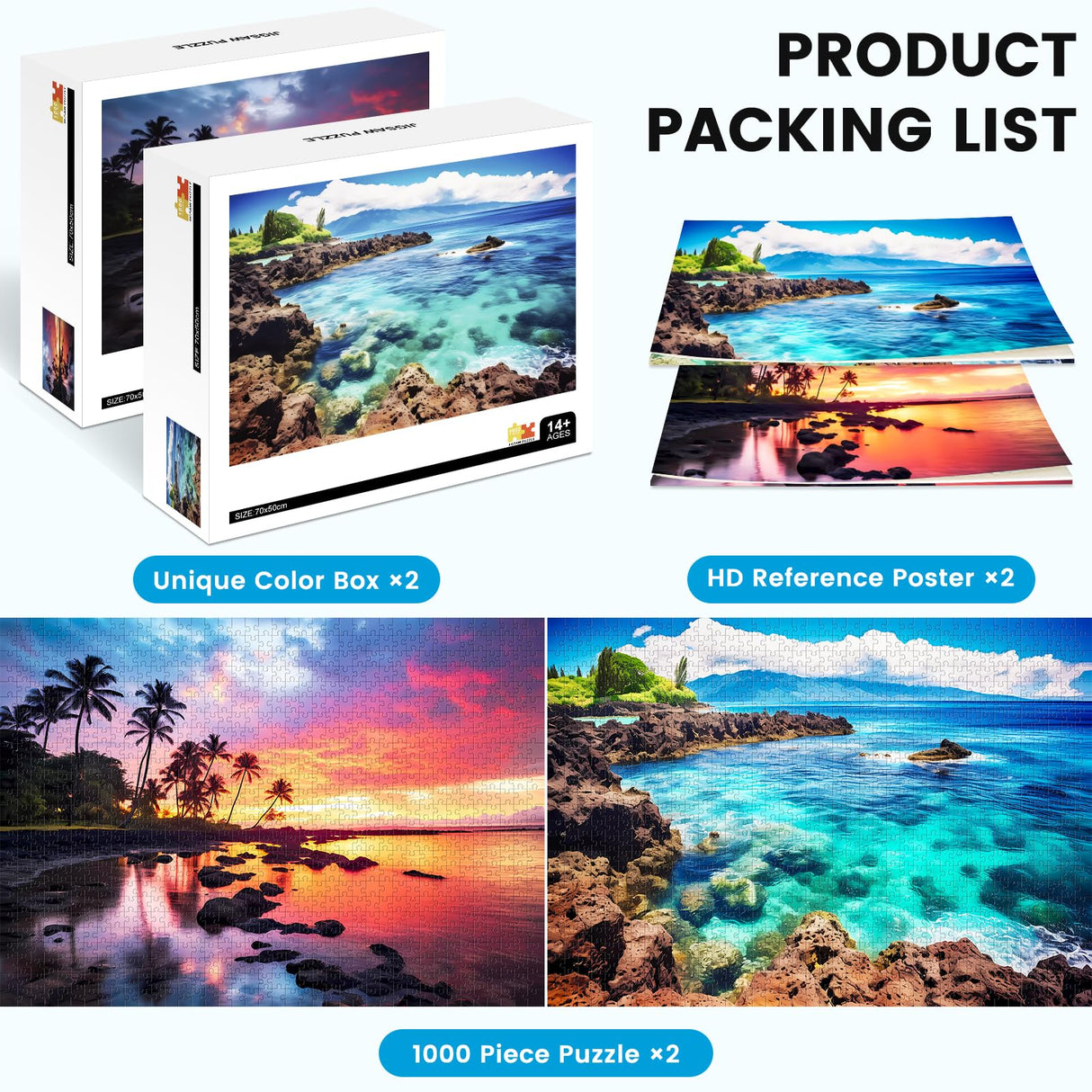 2 Pack 1000 Piece Puzzle for Adults Puzzles for Adults 1000 Pieces and up 2000 Piece Puzzles for Adults Beach CoconutTree Reef Landscape Jigsaw Puzzles Edsjegn