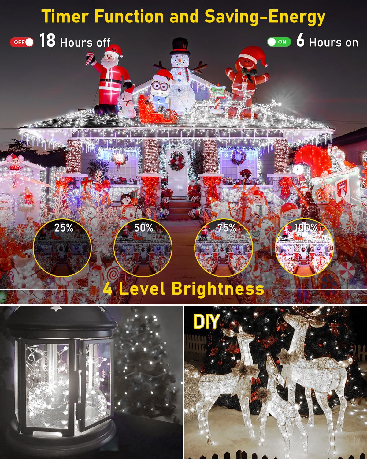 KNONEW 170FT Outdoor Christmas Fairy Lights Plug in,500 LED String Lights Outdoor Waterproof 8 Modes Memory Times for Wedding Bedroom Walls Garden Trees Decoration(Cool White) KNONEW