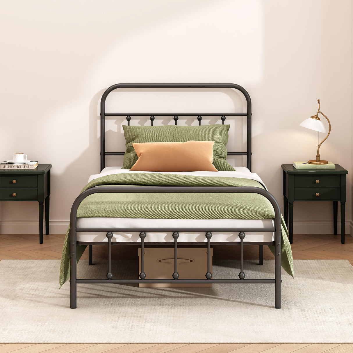 Kujielan Metal Bed Frame - Structurally Stable Heavy Duty Steel Slat Supported Twin Bed Frames,No Box Spring Needed for Easy Removal and Transport. Kujielan
