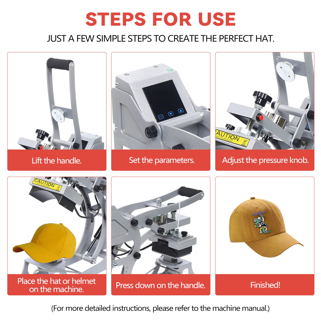 Hat Press Heat Machine, 2-in-1 Commercial Caps Hat Heat Press Transfer Machine 12x12cm Semi-Auto Magnetic Digital Press, American Standard 110V Small Label Stamping Machine Heat Press Machine for Caps Poggyyi
