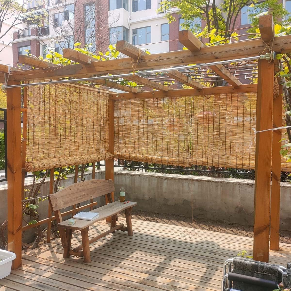 VSOYRA Bamboo Roller Window Shades, Thermal Insulated Bamboo Roll up Outdoor Blinds for Patios, UV Protection Bamboo Blind 20" 72" 75" 55" 30" 48" 24" Wide Cordless Roman Curtain VSOYRA