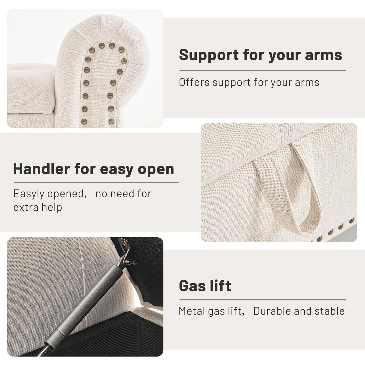 Furniliving 51” Storage Bench, End of Bed Bench with Button-Tufted Large Upholstered Storage Ottoman Linen Window Bench with Storage Shoe Cabinet Bench, for Bedroom, Entryway, Closet, Beige Furniliving