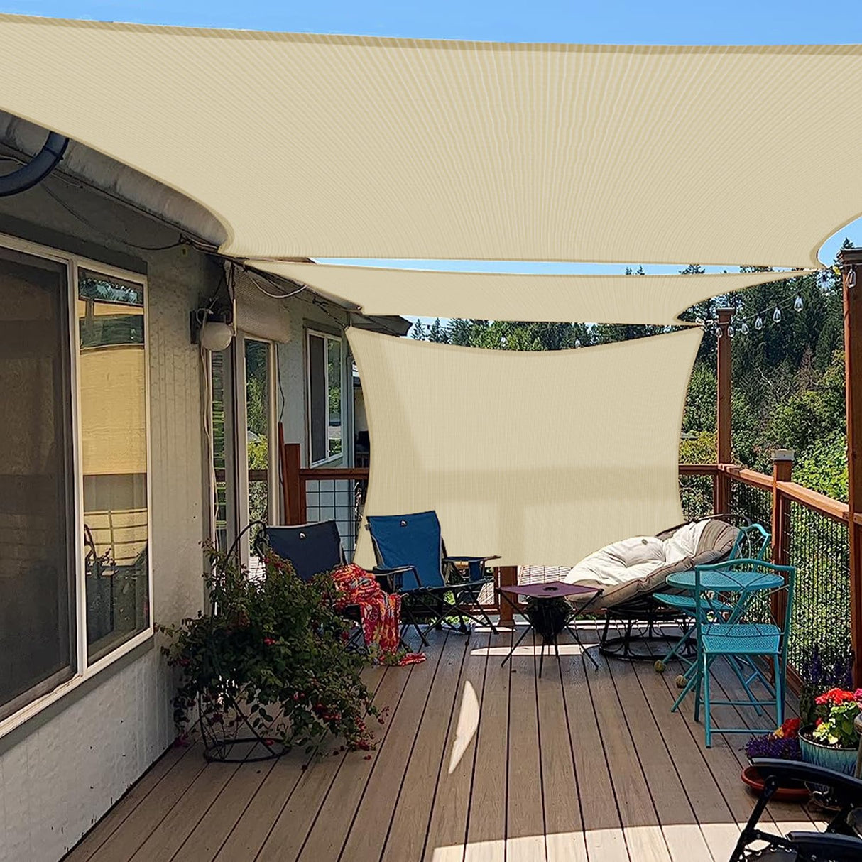 E&K Sunrise 14' x 16' Sun Shade Sail Rectangle Canopy Shade Cover UV Block for Patio Backyard Garden Outdoor (Beige) E&K