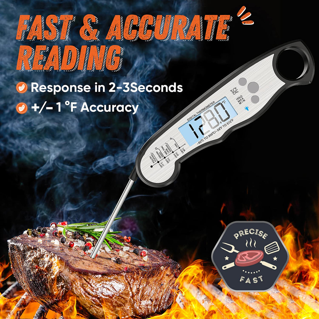 Digital Meat Thermometer, Waterproof Instant Read Food Thermometer for Cooking and Grilling, Kitchen Gadgets, Accessories with Backlight & Calibration for Candy, BBQ Grill, Liquids, Beef, Turkey… ImSaferell