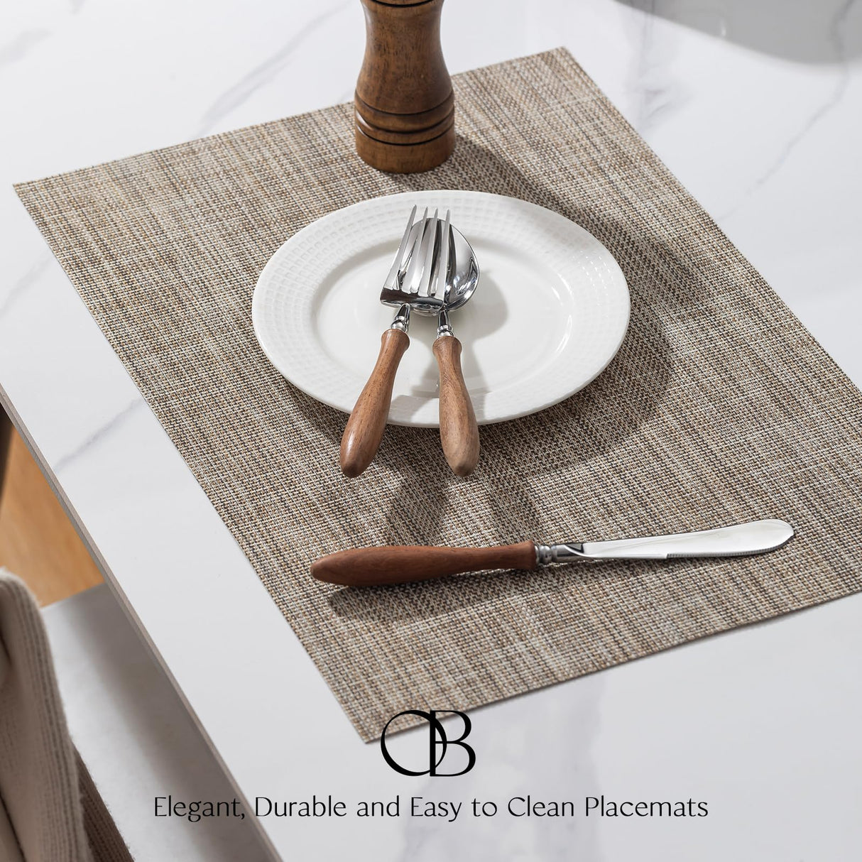 Placemats Set of 4 - Easy Clean Woven Vinyl Placemats for Dining Table, Indoor/Outdoor Place Mats, Washable PVC Table Mats(Caramel) onebento