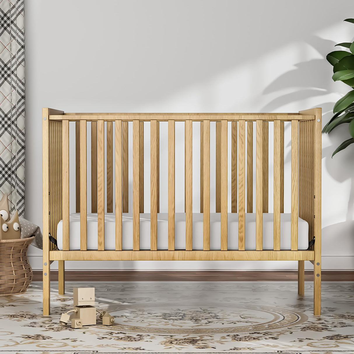 Saylike Baby Crib 5-in-1 Convertible, Wood Full Size Toddler Bed for Small Baby, Made of Sustainable Natural Pinewood Cribs, Non-Toxic Finish, Simplistic Nursery Furniture (Natural) Saylike