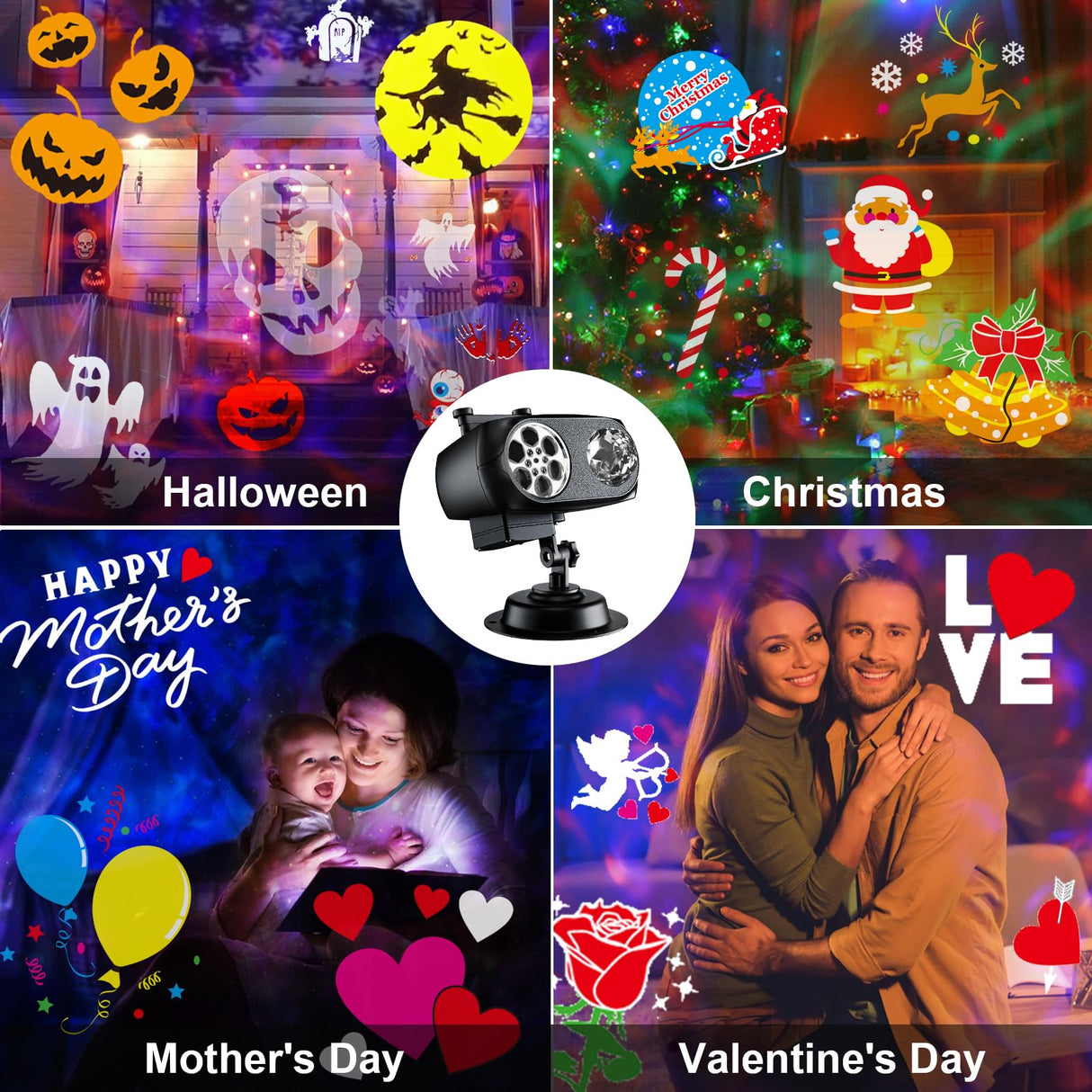 2025 Upgraded Brighter Halloween Decorations Projector Lights for Home, Display 8 Patterns at A Time (Ocean Wave & Patterns), 8 Themes Holiday Projector Christmas’ Day House Decoration Light Show FLITI