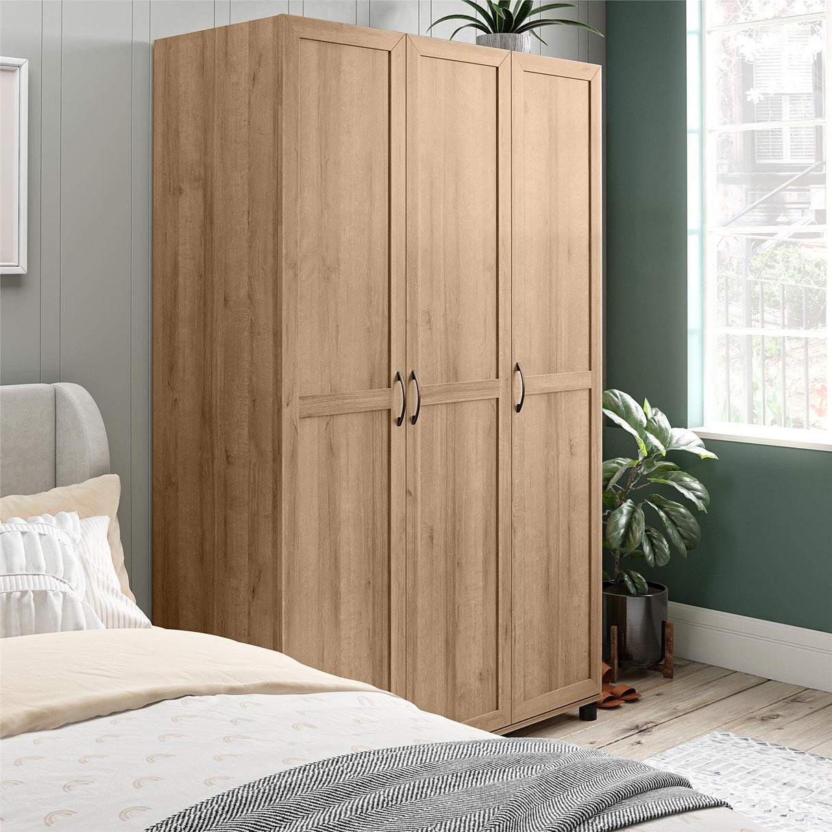 REALROOMS Basin Framed 3 Door Wardrobe, Natural REALROOMS