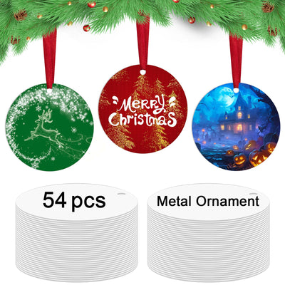 54 pcs Metal Sublimation Ornament Blanks,Sublimation Christmas Ornament Blanks for Christmas Tree Decor Blank Ornaments,Double Sided Sublimation Ornaments Round Sublimation Blanks Christmas Ornaments