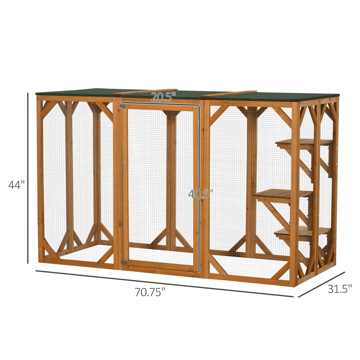PawHut Outdoor Cat House, Catio Wooden Feral Cat Shelter, Cat Cage with Platforms, Large Enter Door, Weather Protection Asphalt Roof, 71" L, Orange PawHut