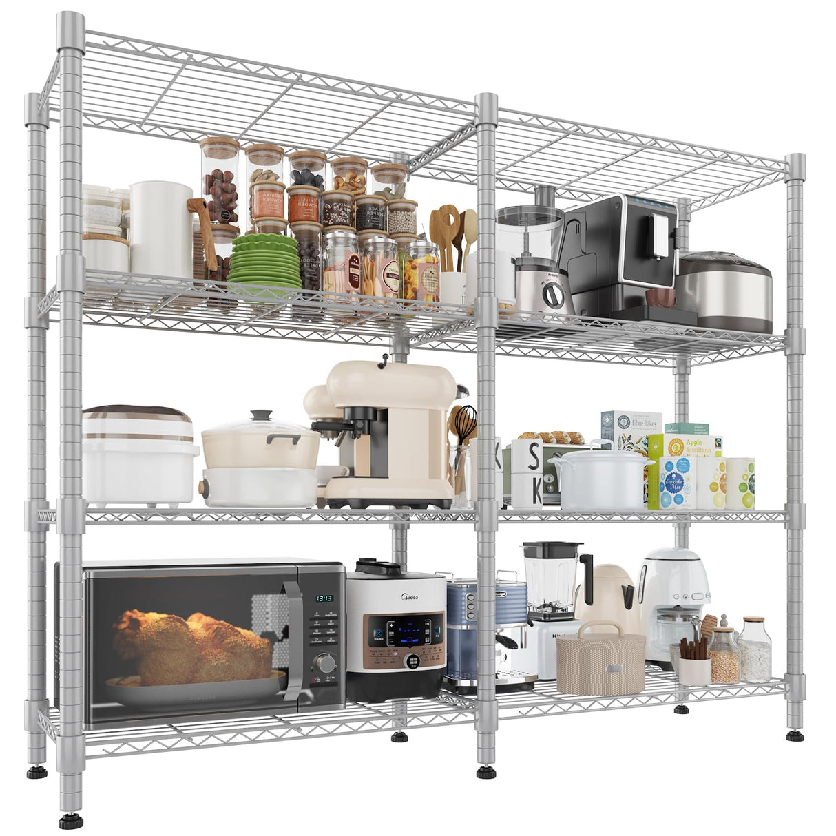 Homdox Heavy Duty Storage Shelves, 4 Tier Wire Shelving Unit, Adjustable Metal Shelves for Storage, Garage Rack Pantry Shelves Kitchen Shelving, 14"x60"x60", Silver Gray Homdox